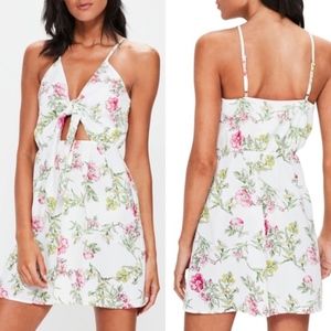 Missguided Floral Print Tie-Front A-Line Dress